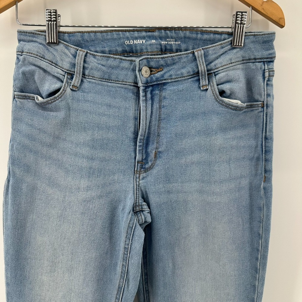 Old Navy Wow Bootcut Jeans Womens 10 Blue Denim Whisker Mid Rise Stretch Pockets